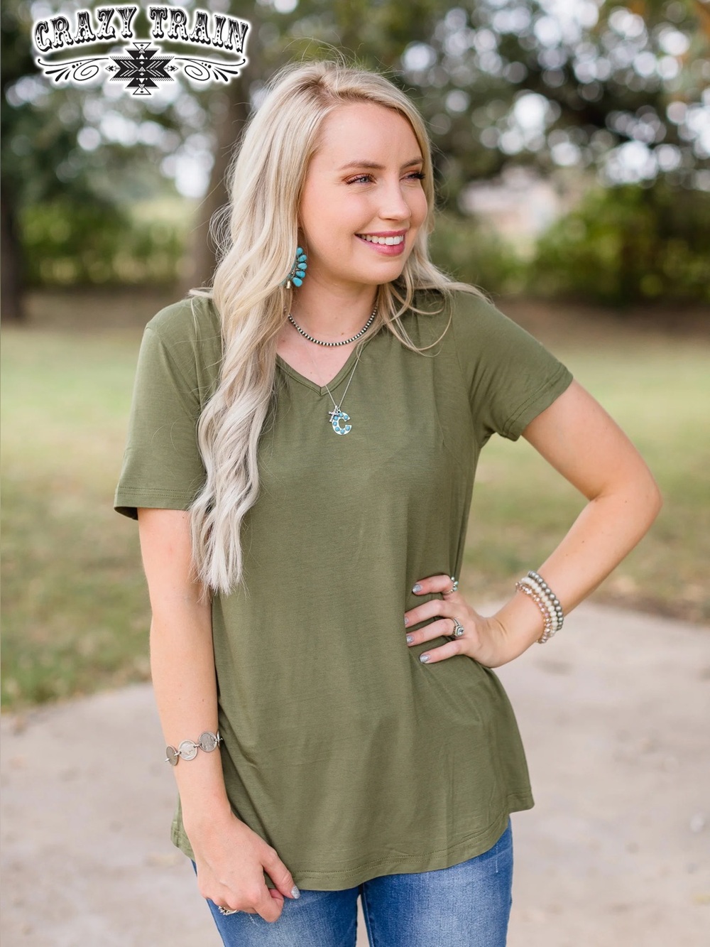 Small Forever Fave Basic Olive Vneck Tee Shirt